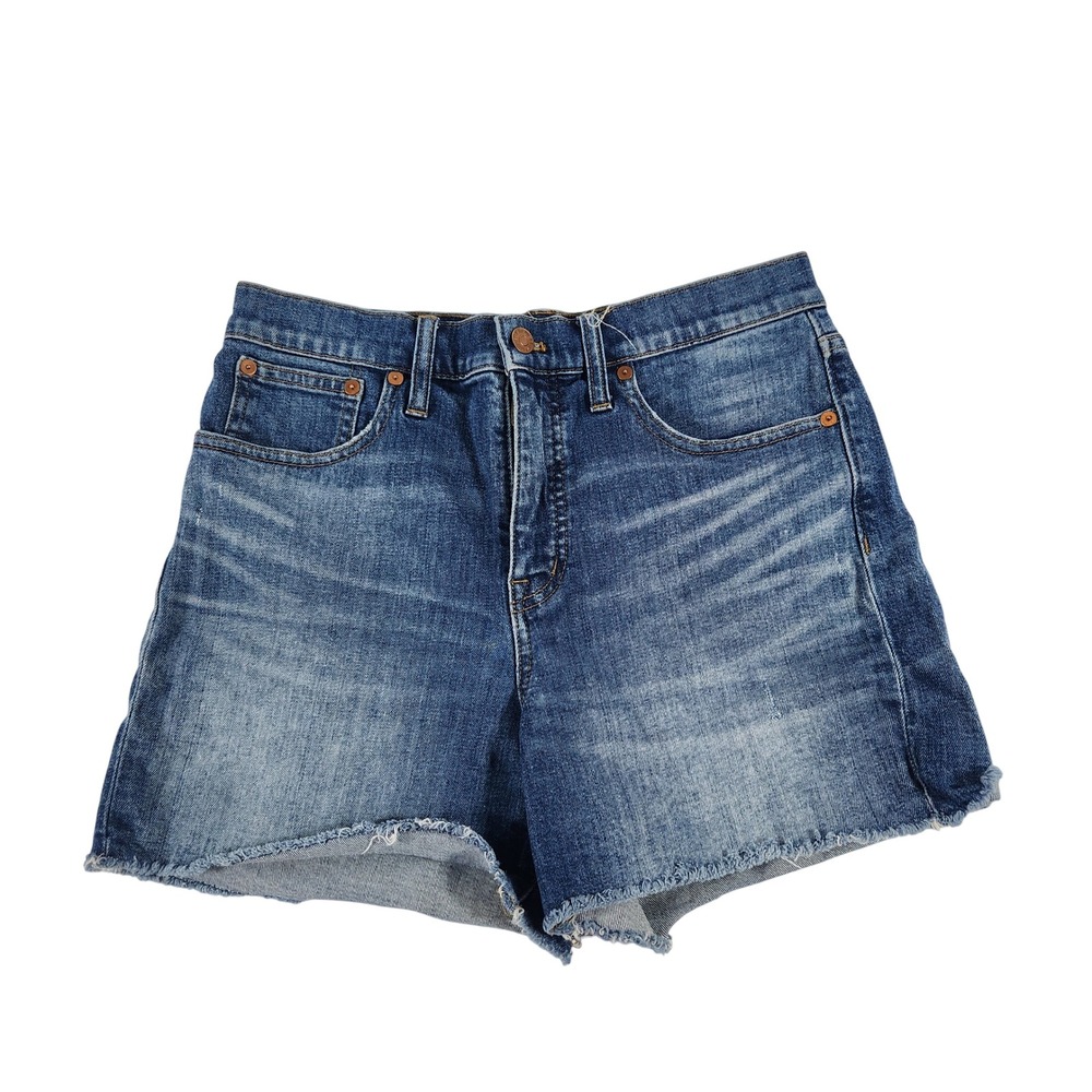 Madewell High-Rise Denim Shorts Blue Raw Hem Size 28 Whiskered‎ Summer Casual